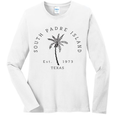 Retro Cool South Padre Island Original Texas Beach Palm Tree Ladies Long Sleeve Shirt