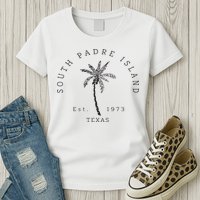 Retro Cool South Padre Island Original Texas Beach Palm Tree Womens T-Shirt