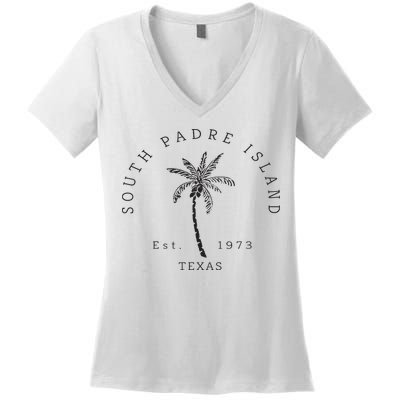 Retro Cool South Padre Island Original Texas Beach Palm Tree Women's V-Neck T-Shirt
