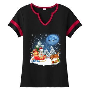 Reindeer Cat Santa Christmas Light Cat Mom Cat Dad Cat Lover Cute Gift Ladies Halftime Notch Neck Tee