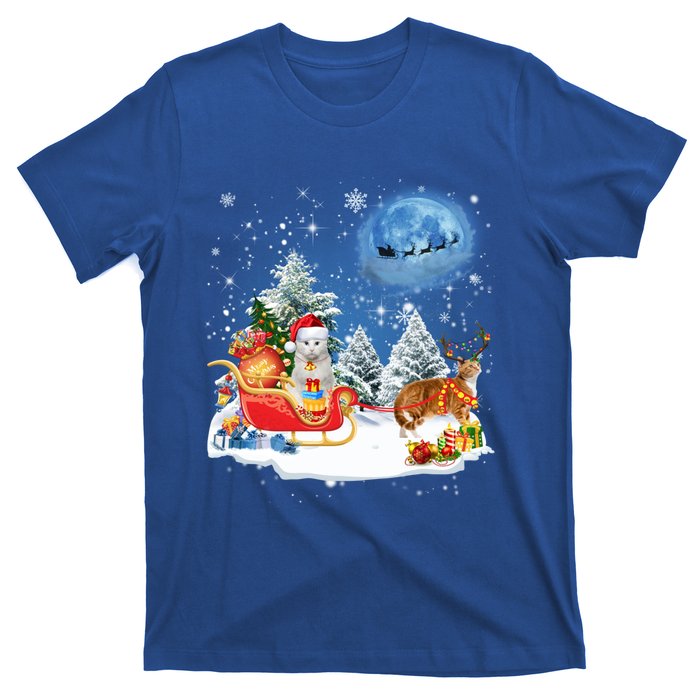 Reindeer Cat Santa Christmas Light Cat Mom Cat Dad Cat Lover Cute Gift T-Shirt