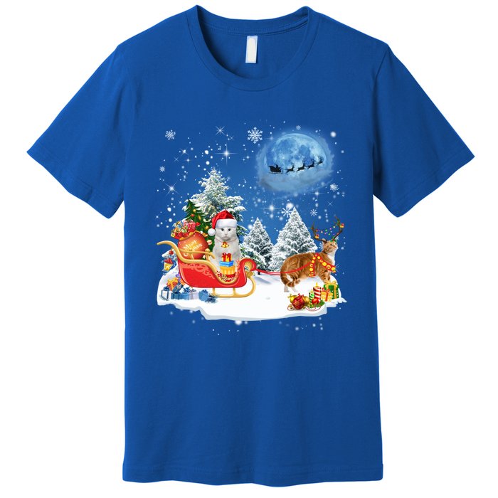 Reindeer Cat Santa Christmas Light Cat Mom Cat Dad Cat Lover Cute Gift Premium T-Shirt