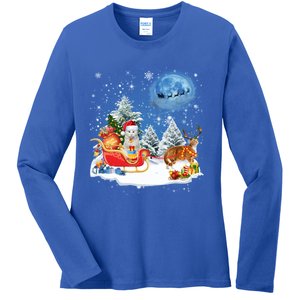 Reindeer Cat Santa Christmas Light Cat Mom Cat Dad Cat Lover Cute Gift Ladies Long Sleeve Shirt