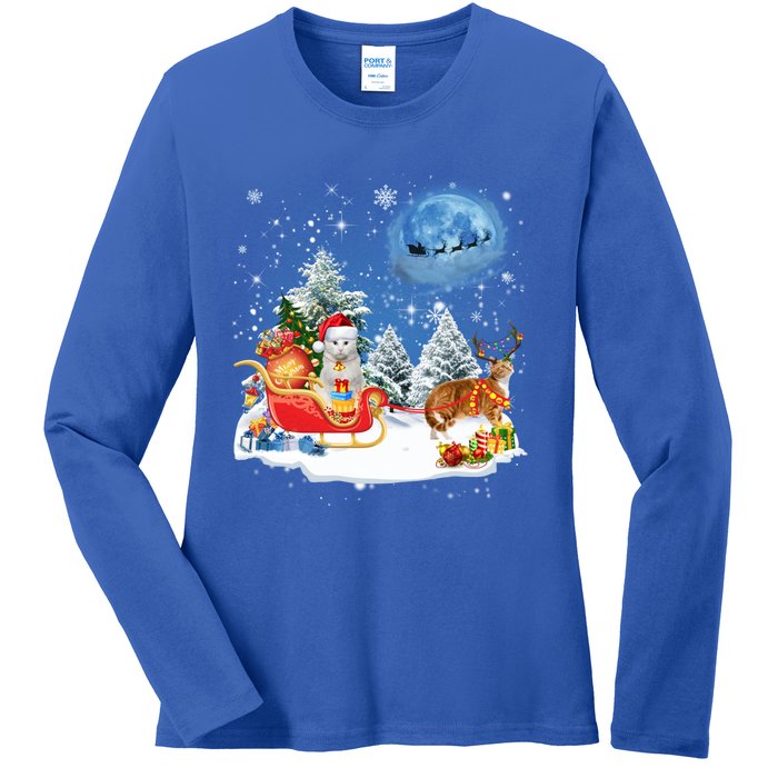 Reindeer Cat Santa Christmas Light Cat Mom Cat Dad Cat Lover Cute Gift Ladies Long Sleeve Shirt