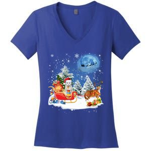 Reindeer Cat Santa Christmas Light Cat Mom Cat Dad Cat Lover Cute Gift Women's V-Neck T-Shirt