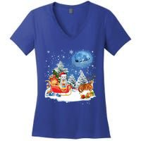 Reindeer Cat Santa Christmas Light Cat Mom Cat Dad Cat Lover Cute Gift Women's V-Neck T-Shirt