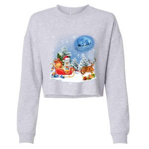 Reindeer Cat Santa Christmas Light Cat Mom Cat Dad Cat Lover Cute Gift Cropped Pullover Crew