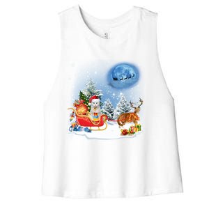 Reindeer Cat Santa Christmas Light Cat Mom Cat Dad Cat Lover Cute Gift Women's Racerback Cropped Tank