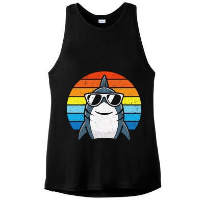 Retro Cool Shark With Sunglasses Funny Shark Ladies PosiCharge Tri-Blend Wicking Tank
