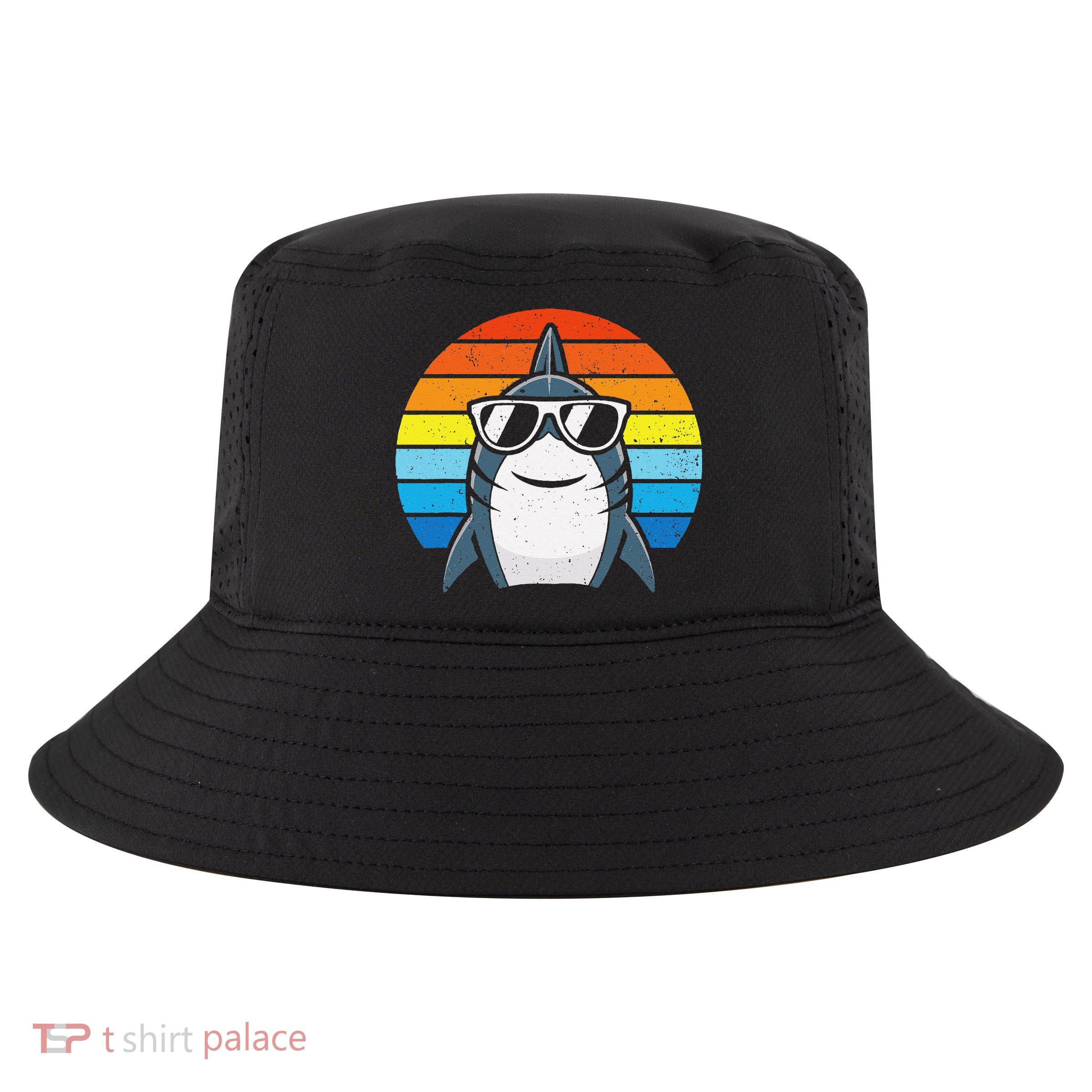 Retro Cool Shark With Sunglasses Funny Shark Cool Comfort Performance Bucket Hat