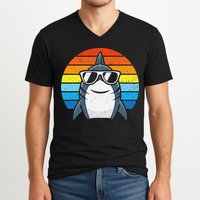 Retro Cool Shark With Sunglasses Funny Shark V-Neck T-Shirt