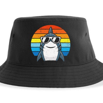 Retro Cool Shark With Sunglasses Funny Shark Sustainable Bucket Hat