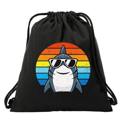 Retro Cool Shark With Sunglasses Funny Shark Drawstring Bag