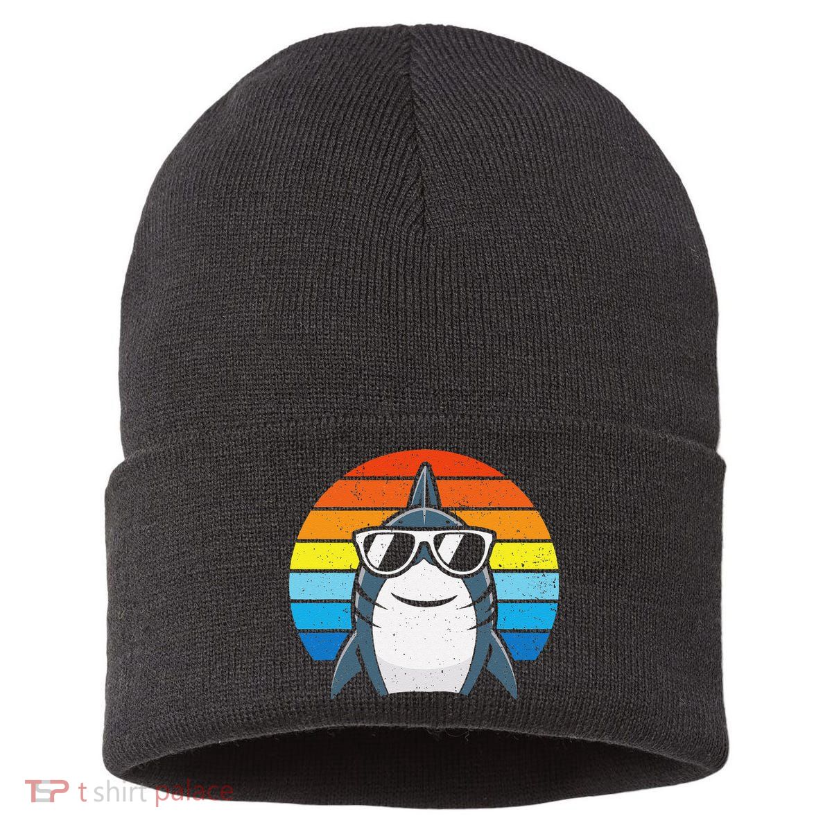 Retro Cool Shark With Sunglasses Funny Shark Sustainable Knit Beanie