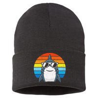 Retro Cool Shark With Sunglasses Funny Shark Sustainable Knit Beanie