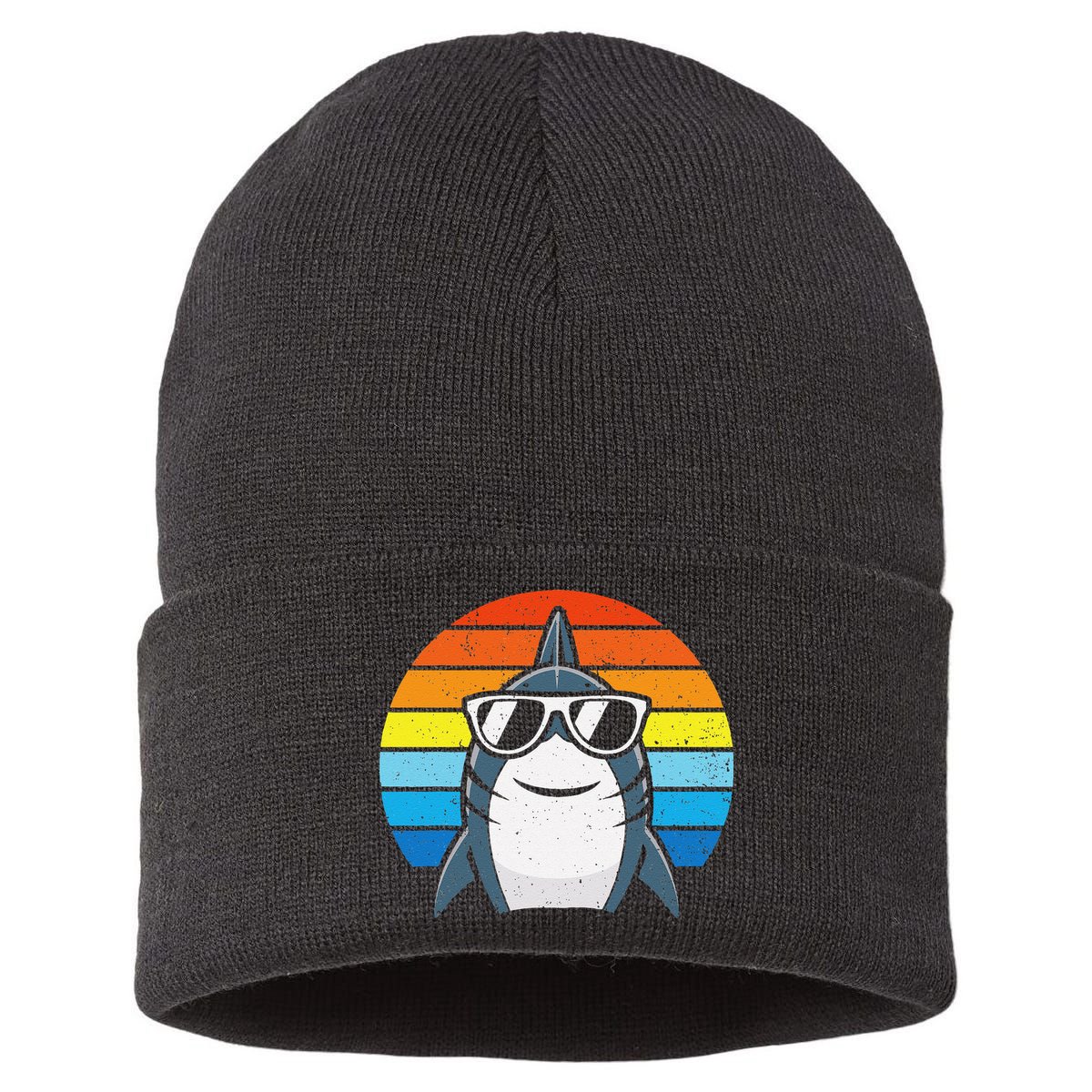 Retro Cool Shark With Sunglasses Funny Shark Sustainable Knit Beanie