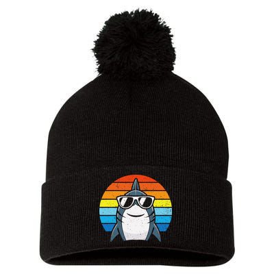 Retro Cool Shark With Sunglasses Funny Shark Pom Pom 12in Knit Beanie