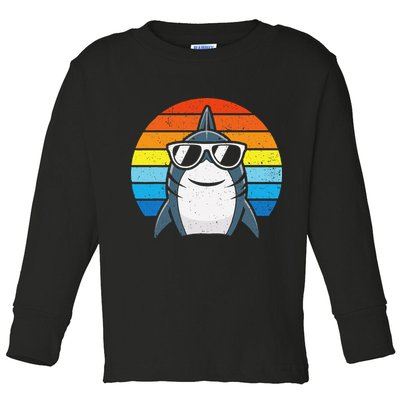 Retro Cool Shark With Sunglasses Funny Shark Toddler Long Sleeve Shirt