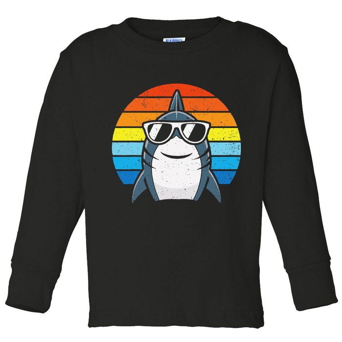 Retro Cool Shark With Sunglasses Funny Shark Toddler Long Sleeve Shirt