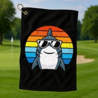Retro Cool Shark With Sunglasses Funny Shark Golf Towel