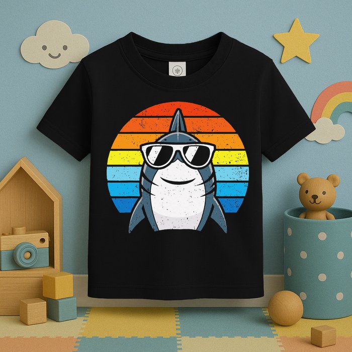 Retro Cool Shark With Sunglasses Funny Shark Toddler T-Shirt