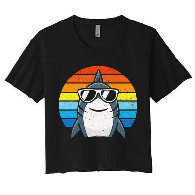 Retro Cool Shark With Sunglasses Funny Shark Crop Top