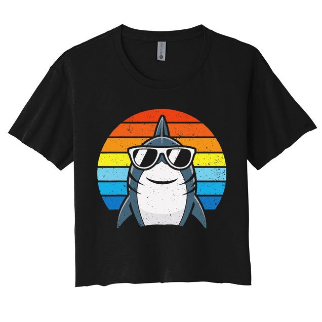 Retro Cool Shark With Sunglasses Funny Shark Crop Top