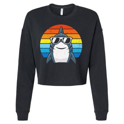 Retro Cool Shark With Sunglasses Funny Shark Cropped Pullover Crew