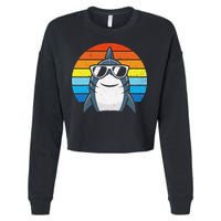 Retro Cool Shark With Sunglasses Funny Shark Cropped Pullover Crew