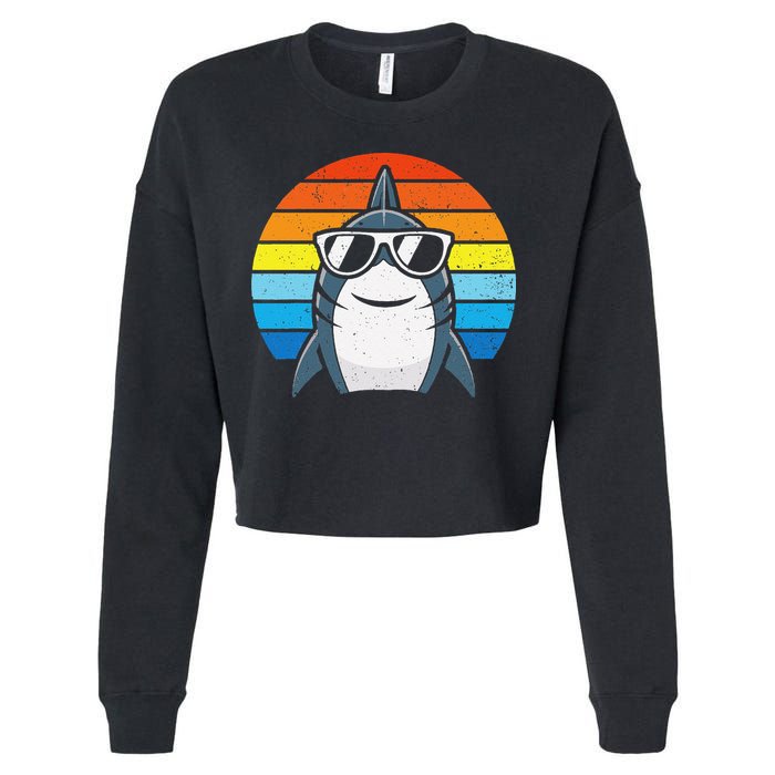 Retro Cool Shark With Sunglasses Funny Shark Cropped Pullover Crew