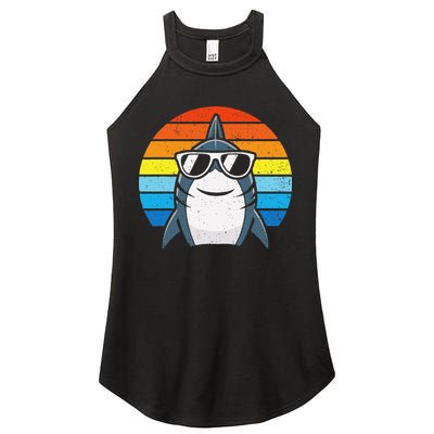 Retro Cool Shark With Sunglasses Funny Shark Women's Perfect Tri Rocker Tank
