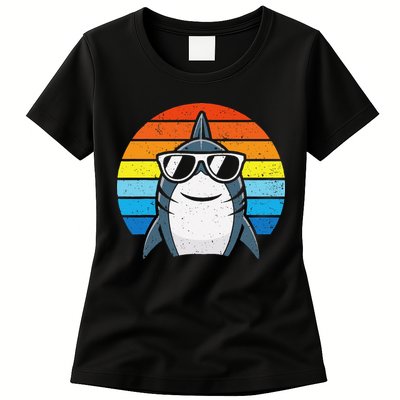 Retro Cool Shark With Sunglasses Funny Shark Womens T-Shirt