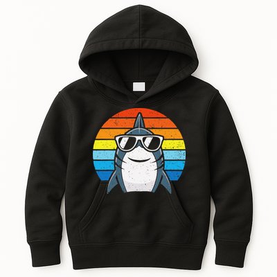 Retro Cool Shark With Sunglasses Funny Shark Kids Hoodie