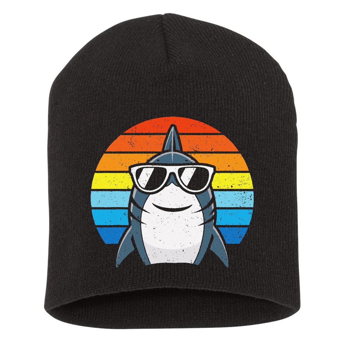 Retro Cool Shark With Sunglasses Funny Shark Short Acrylic Beanie