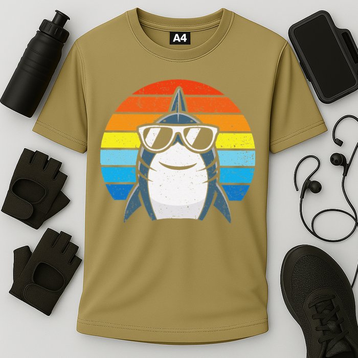 Retro Cool Shark With Sunglasses Funny Shark Performance Shirt