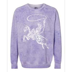 Retro Cow Skeleton Lassoing Western Country Horse Lovers Cute Gift Colorblast Crewneck Sweatshirt