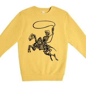 Retro Cow Skeleton Lassoing Western Country Horse Lovers Cute Gift Premium Crewneck Sweatshirt