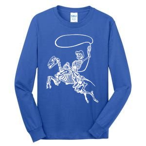 Retro Cow Skeleton Lassoing Western Country Horse Lovers Cute Gift Tall Long Sleeve T-Shirt