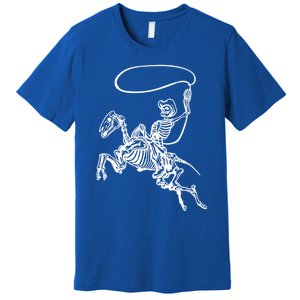 Retro Cow Skeleton Lassoing Western Country Horse Lovers Cute Gift Premium T-Shirt