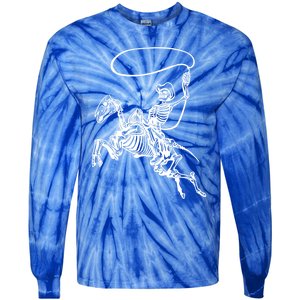 Retro Cow Skeleton Lassoing Western Country Horse Lovers Cute Gift Tie-Dye Long Sleeve Shirt