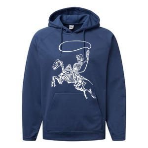 Retro Cow Skeleton Lassoing Western Country Horse Lovers Cute Gift Performance Fleece Hoodie