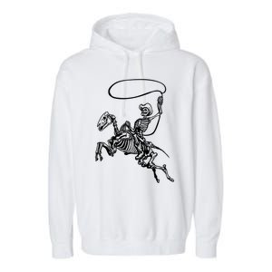 Retro Cow Skeleton Lassoing Western Country Horse Lovers Cute Gift Garment-Dyed Fleece Hoodie