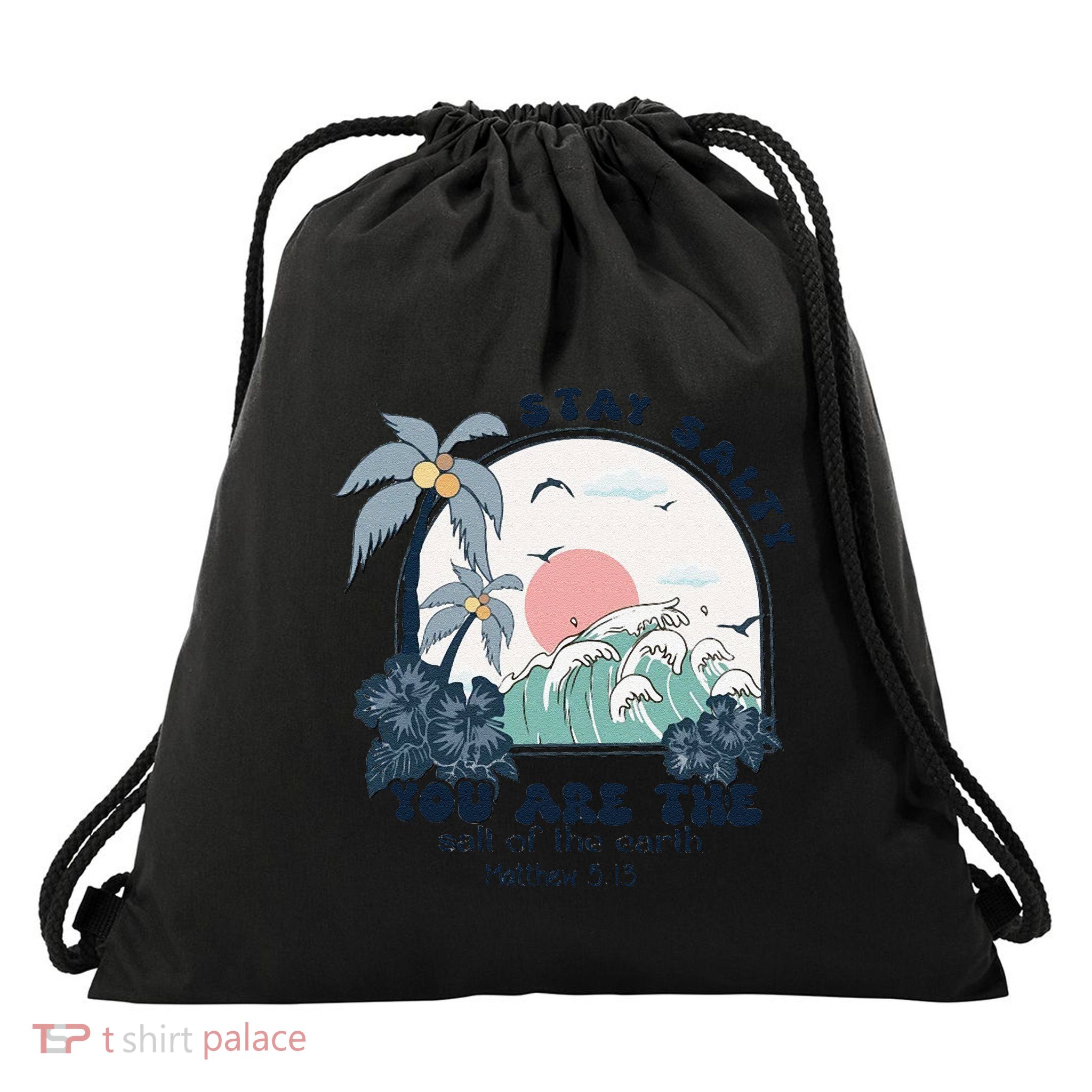 Retro Christian Stay Salty Drawstring Bag