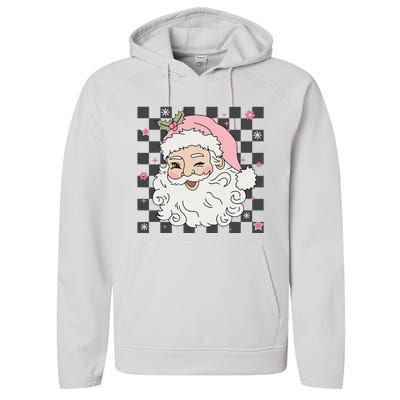 Retro Cute Santa Claus Pink Christmas Design  Performance Fleece Hoodie