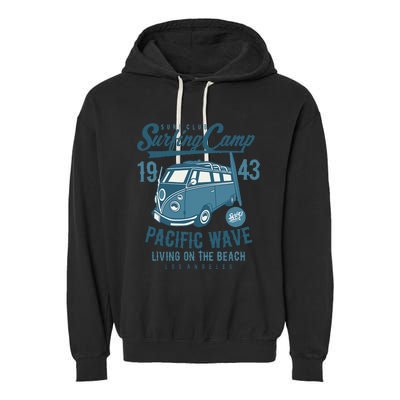 Retro California Surf Vintage Pacific Beach Long Board Wave Garment-Dyed Fleece Hoodie