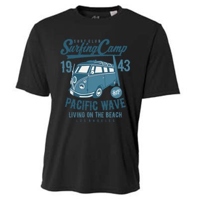 Retro California Surf Vintage Pacific Beach Long Board Wave Cooling Performance Crew T-Shirt