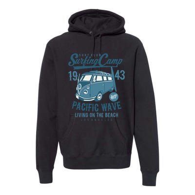 Retro California Surf Vintage Pacific Beach Long Board Wave Premium Hoodie