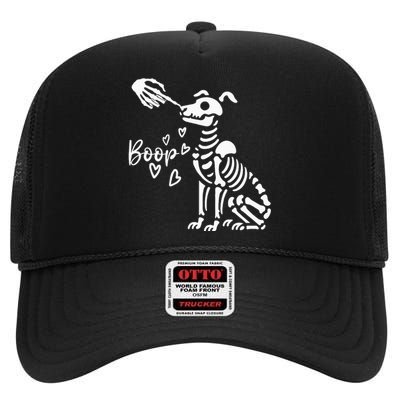 Retro Cute Skeleton Hand Boop Dog High Crown Mesh Back Trucker Hat