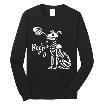 Retro Cute Skeleton Hand Boop Dog Long Sleeve Shirt