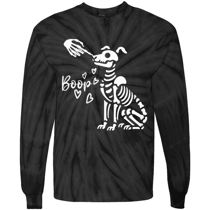 Retro Cute Skeleton Hand Boop Dog Tie-Dye Long Sleeve Shirt